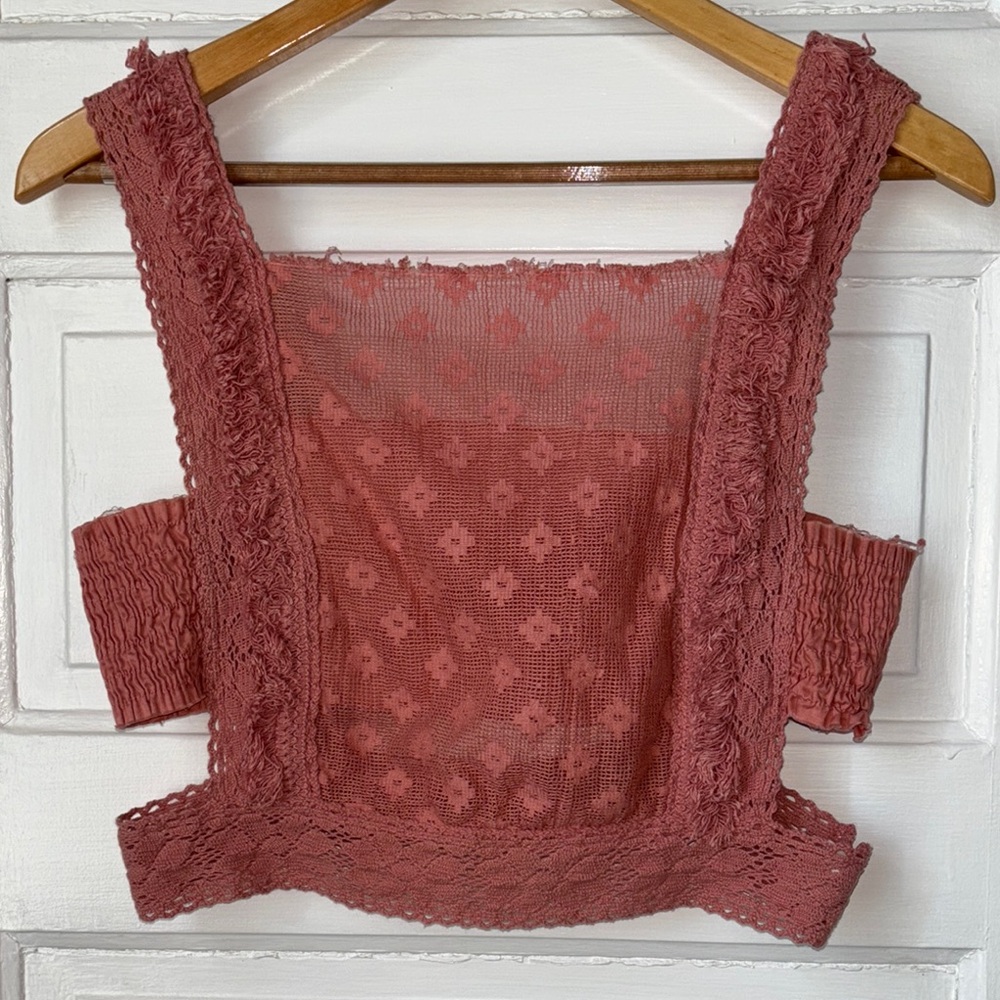 Free People Dusty Rose Crochet Crop Top